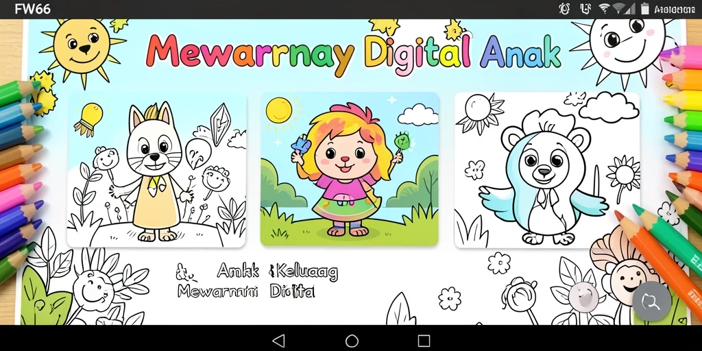 Screenshot FW66 menunjukkan antarmuka mewarnai yang menyenangkan dan interaktif.
